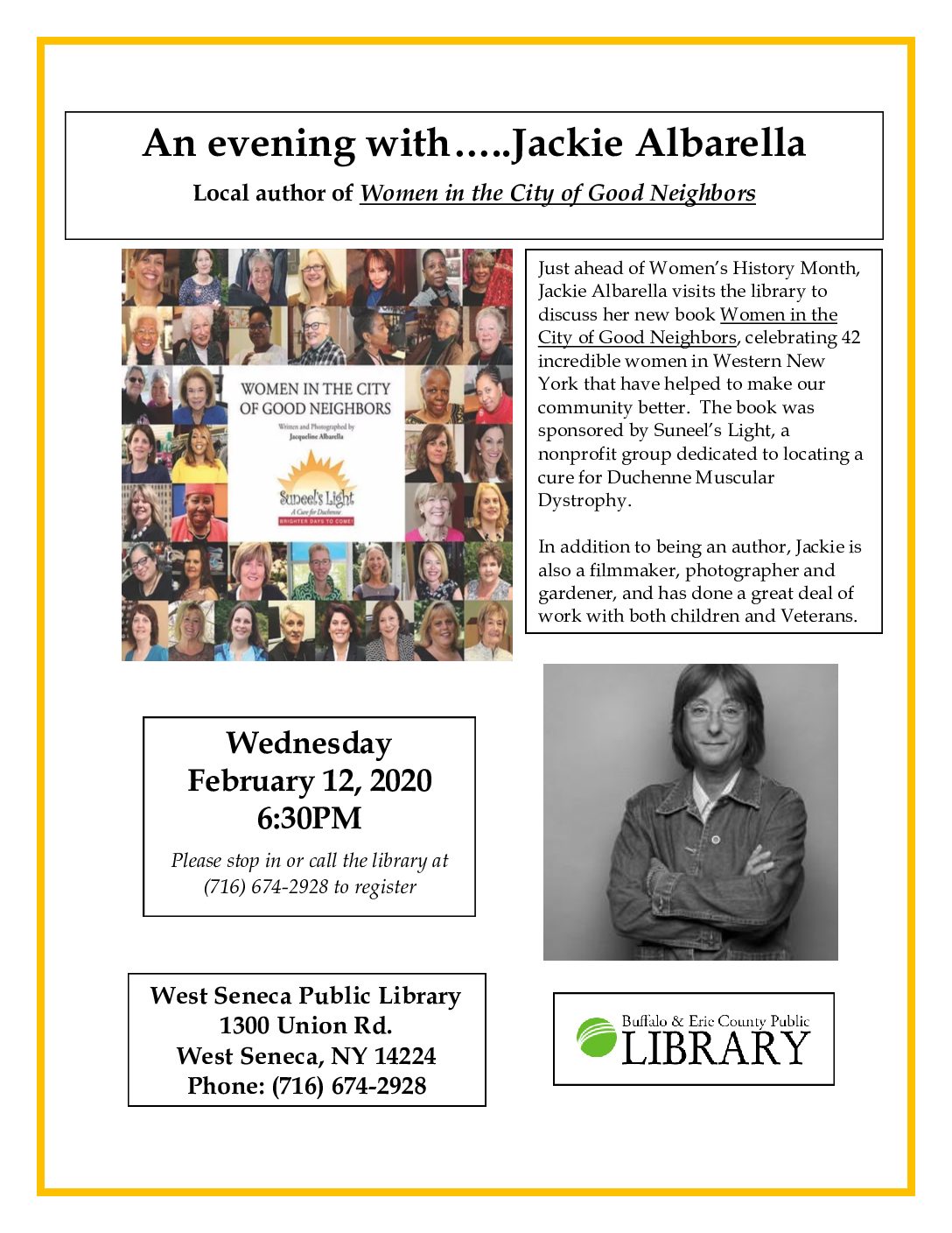 Hear Jackie speak at the West Seneca Library